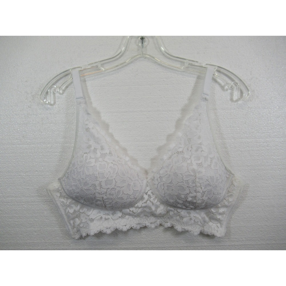 Maidenform Comfort Lace Mesh Longline Bralette Bra 38B White Wireless DM1188